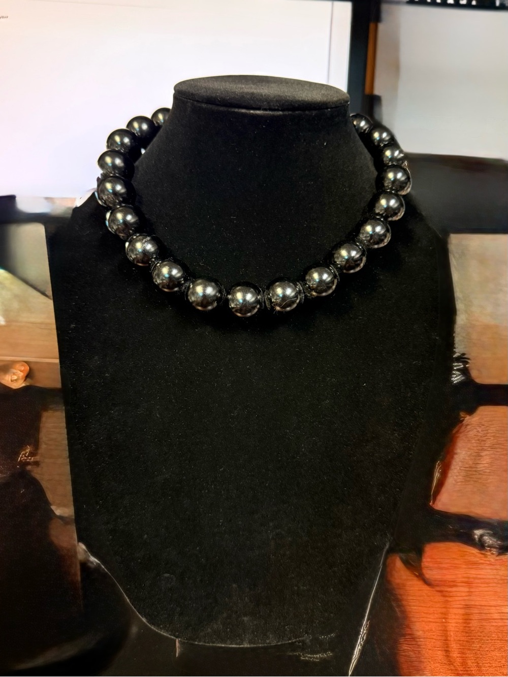 Chunky Black Beaded Statement Necklace & Earrings